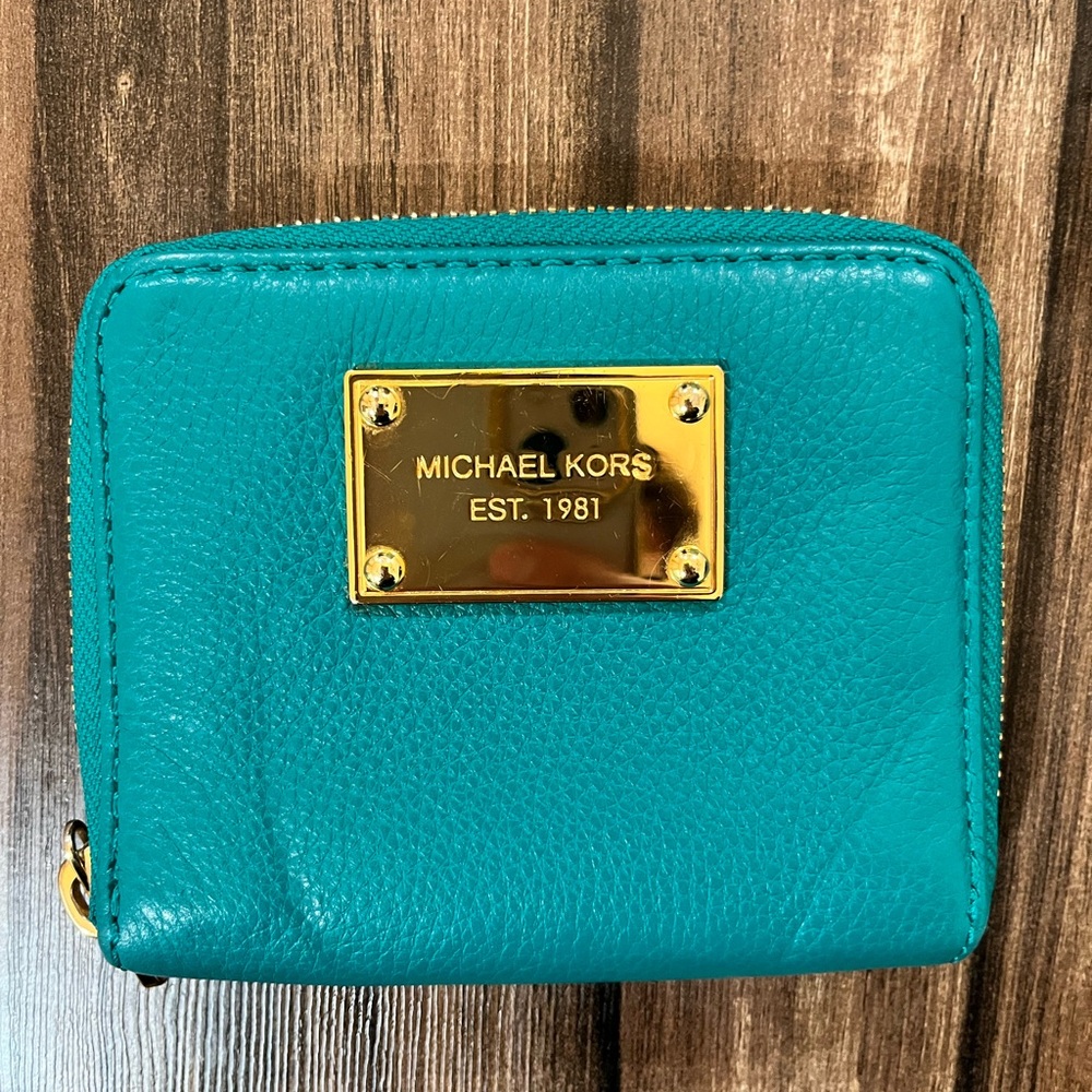 Michael Kors Turquoise Wallet with Gold Hardware